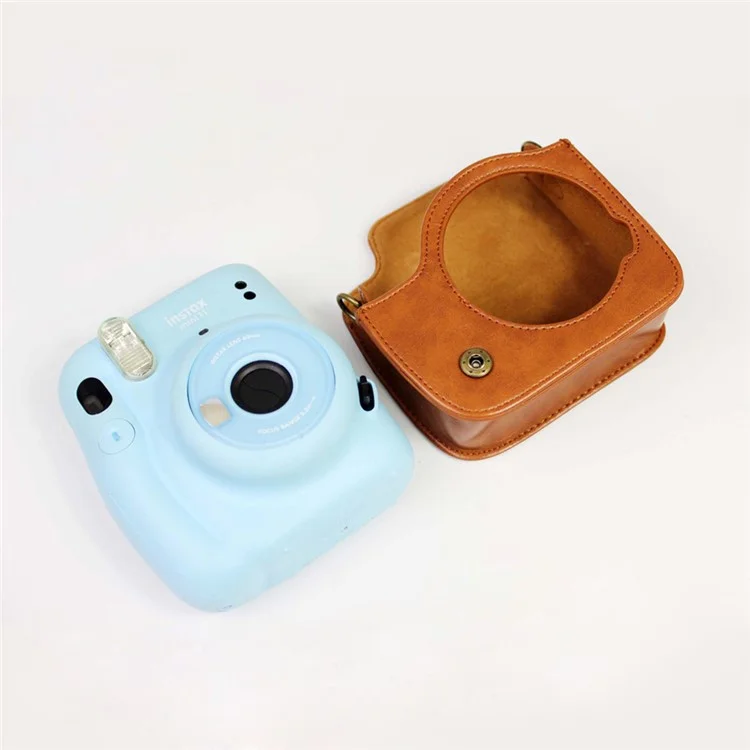 PU Leather Protective Case Cover with Shoulder Strap for Fujifilm Instax Mini 11 - Brown