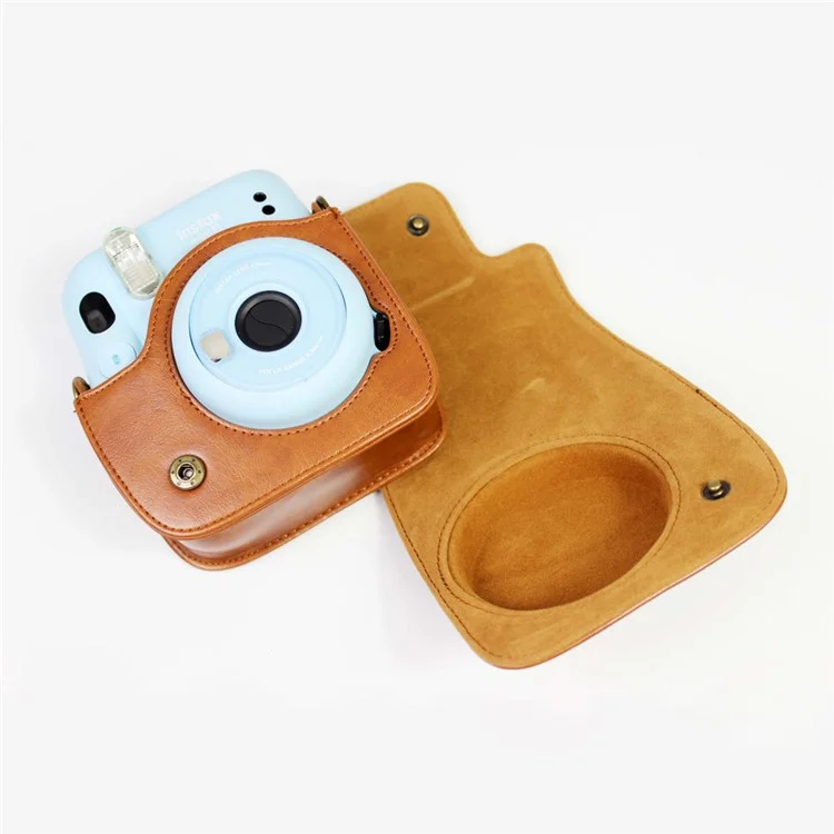 PU Leather Protective Case Cover with Shoulder Strap for Fujifilm Instax Mini 11 - Brown