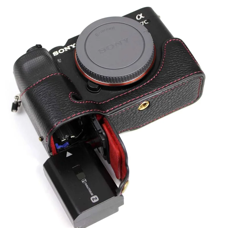 حالة غطاء كاميرا من الجلد الطبيعي للكاميرا سوني A7C - أسود