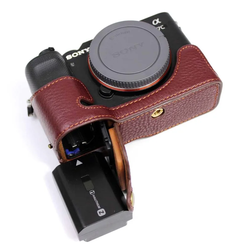 Original läderkamera halvskyddsburk för Sony A7C kamera - Kaffe