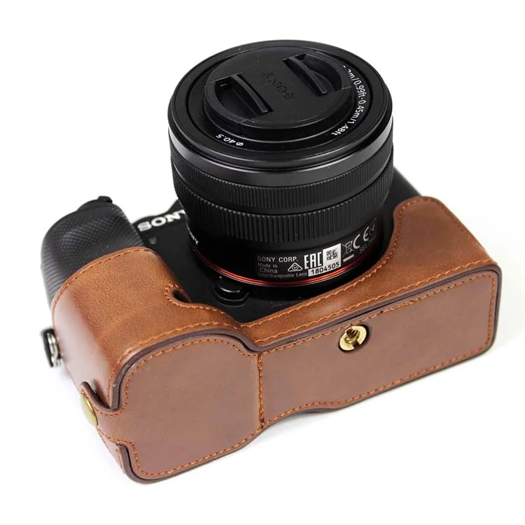Funda de media tapa de cuero sintético PU para cámara Sony A7C - Café