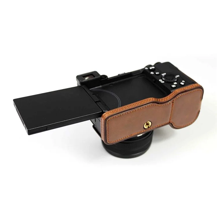 Funda de media tapa de cuero sintético PU para cámara Sony A7C - Café
