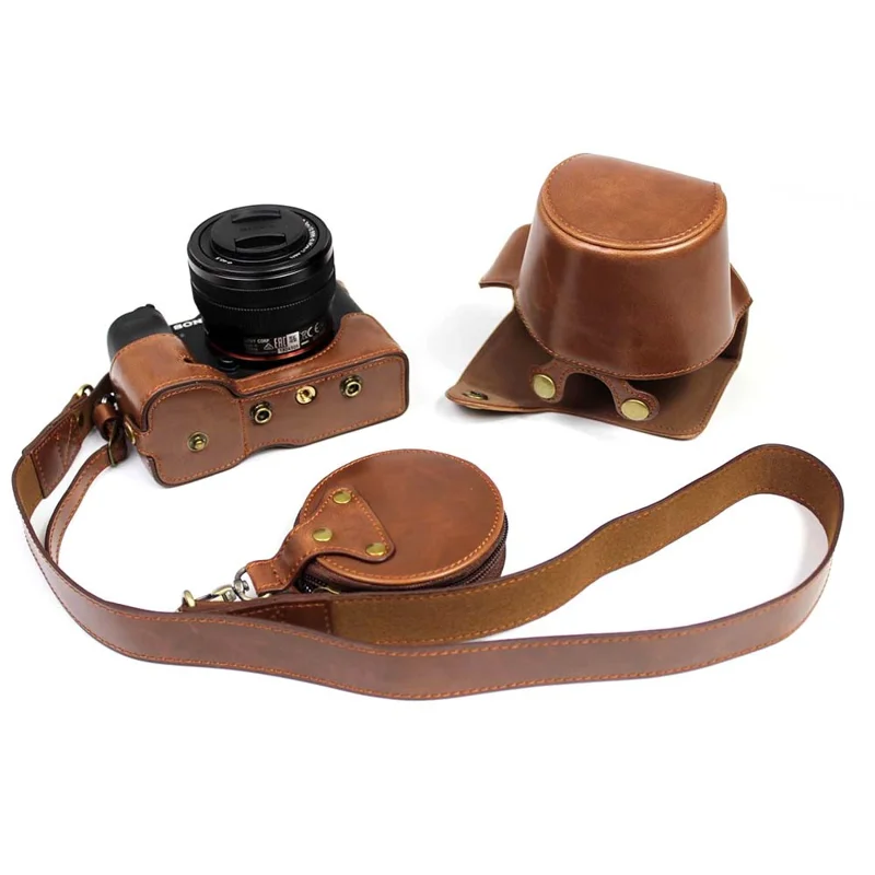 PU Leather Half Camera Case Cover for Sony A7C Camera - Coffee