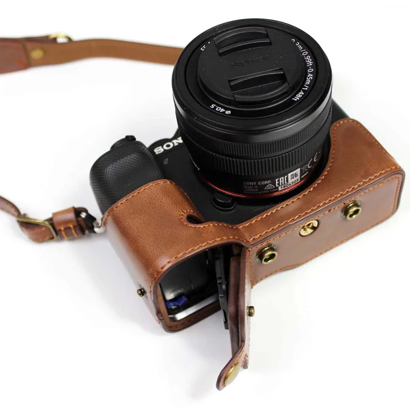 PU Leather Half Camera Case Cover for Sony A7C Camera - Coffee