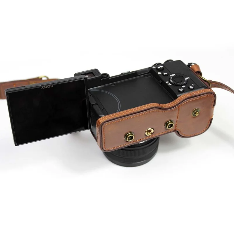 PU Leather Half Camera Case Cover for Sony A7C Camera - Coffee