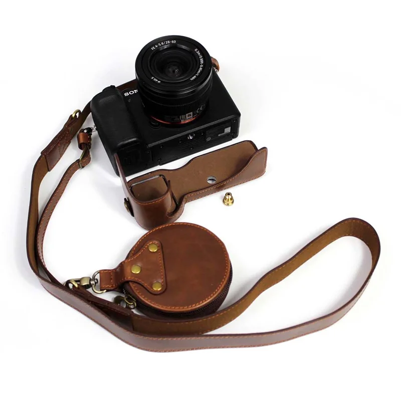 PU Leather Half Camera Case Cover for Sony A7C Camera - Coffee