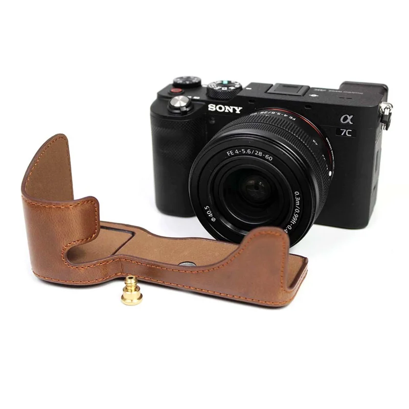 PU Leather Half Camera Case Cover for Sony A7C Camera - Coffee
