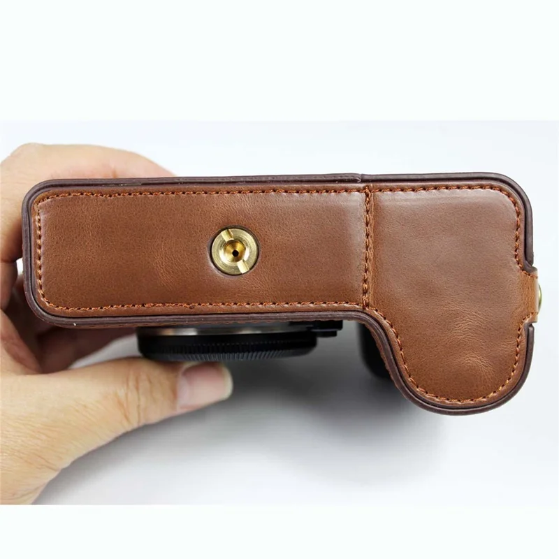 PU Leather Camera Half Case Bottom Cover with Battery Opening for Fujifilm X-S10 - Coffee