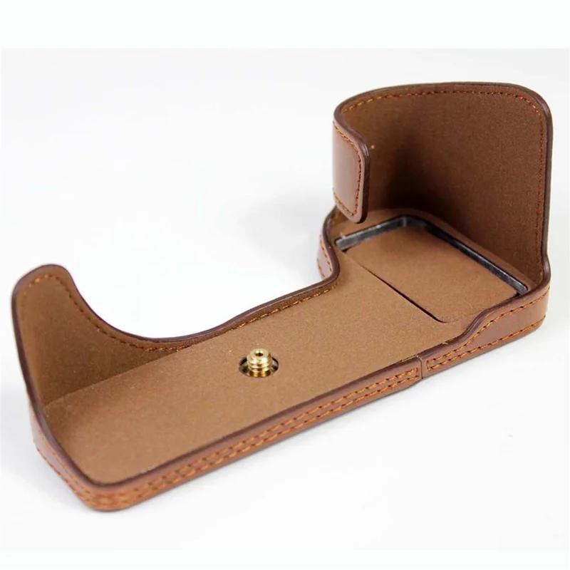 PU Leather Camera Half Case Bottom Cover with Battery Opening for Fujifilm X-S10 - Coffee