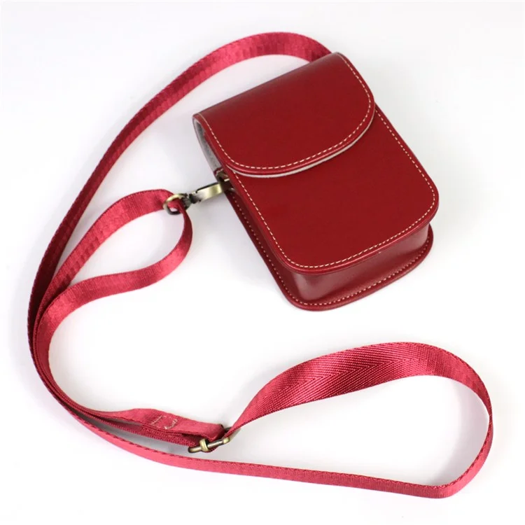 Bolsa Protectora de Cuero PU con Correa de Hombro para Cámara Canon Ricoh Sony Olympus - Rojo