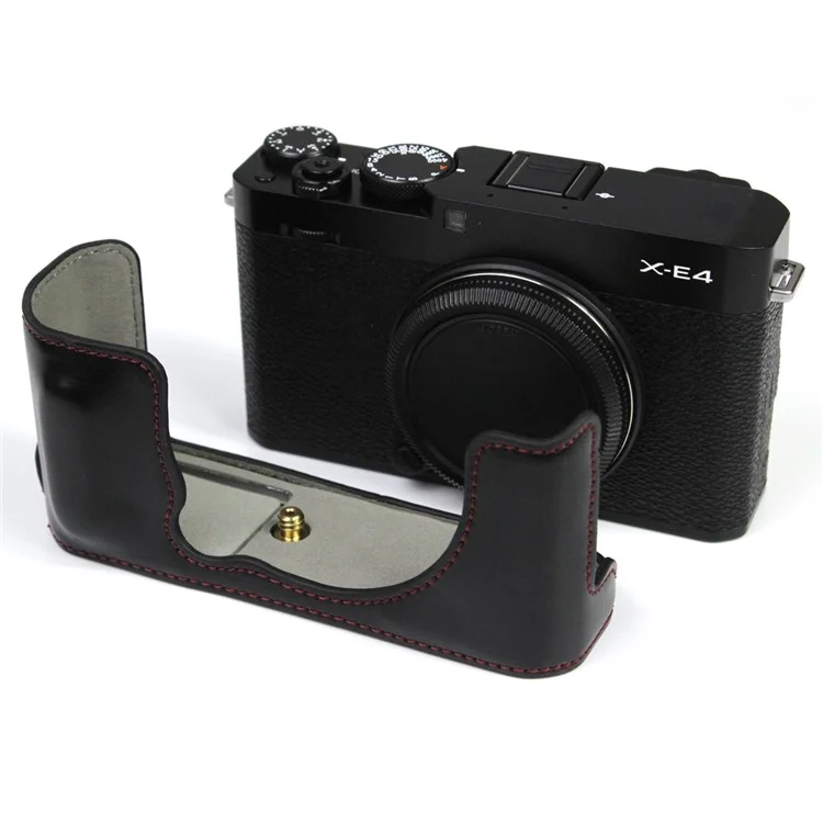 PU Camera de Cuero Botta Foth Bottom Boot Protective Half Body Body Bouble Con Batería Para Fuji X-E4 - Negro