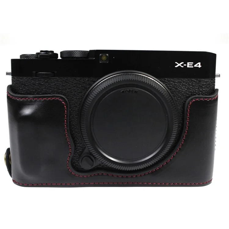 Borsa Per Fotocamera in Pelle PU Cover Del Mezzo Corpo Protettivo Con Apertura Della Batteria Per Fuji X-E4 - Nero