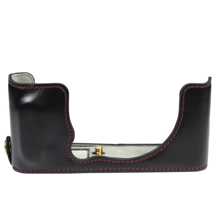 PU Leather Camera Bag Bottom Case Protective Half Body Cover with Battery Opening for Fuji X-E4 - Black