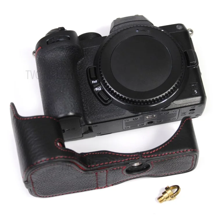 Echte Lederkamera Bottom Case Protector Halbkörperabdeckung Mit Batterieöffnung Für Nikon Z5/Z6/Z7/Z6II/Z62/Z7II/Z72 - Schwarz