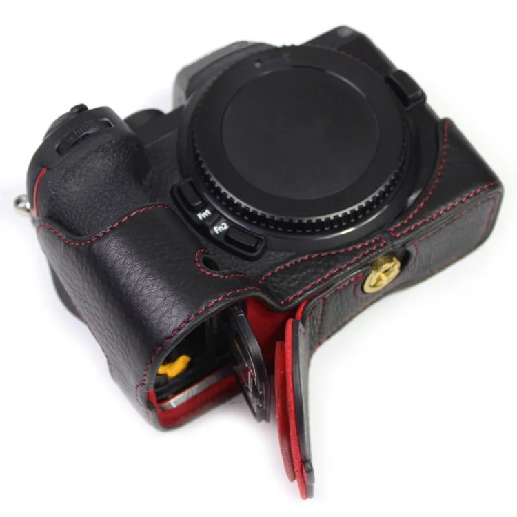 Véritable étui de protection en cuir pour le bas de l'appareil photo avec ouverture pour la batterie et demi-corps pour Nikon Z5/Z6/Z7/Z6II/Z62/Z7II/Z72 - Noir