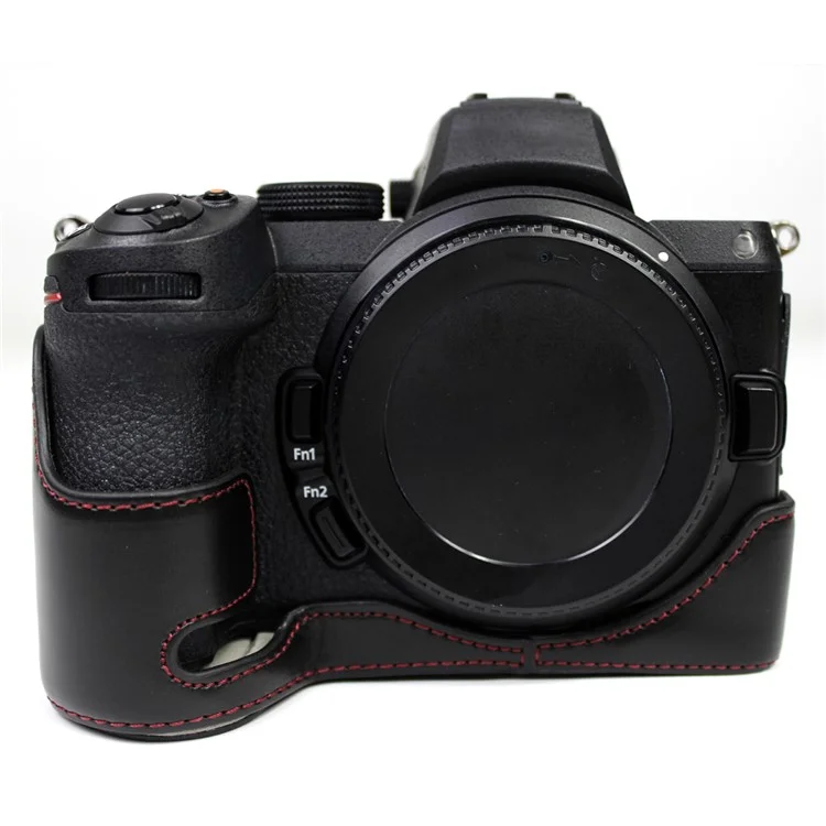 Чехол с защитой от камеры PU Leather Half Body с отверстием для батареи для Nikon Z5/Z6/Z7/Z6II/Z62/Z7II/Z72 - Черный 