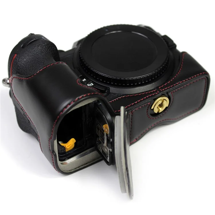 Чехол с защитой от камеры PU Leather Half Body с отверстием для батареи для Nikon Z5/Z6/Z7/Z6II/Z62/Z7II/Z72 - Черный 