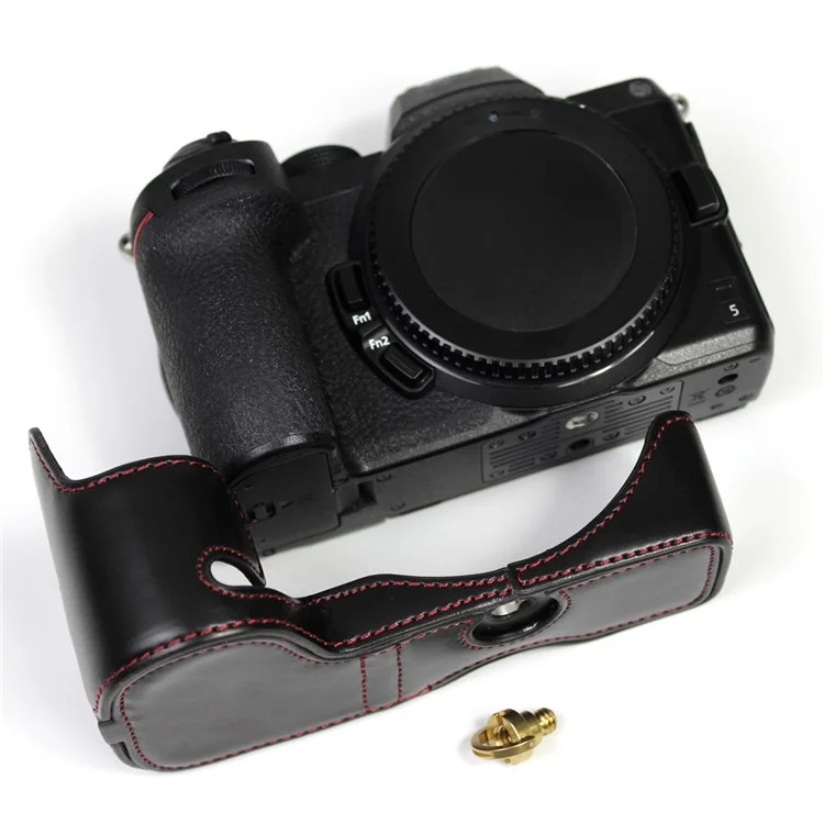 Чехол с защитой от камеры PU Leather Half Body с отверстием для батареи для Nikon Z5/Z6/Z7/Z6II/Z62/Z7II/Z72 - Черный 