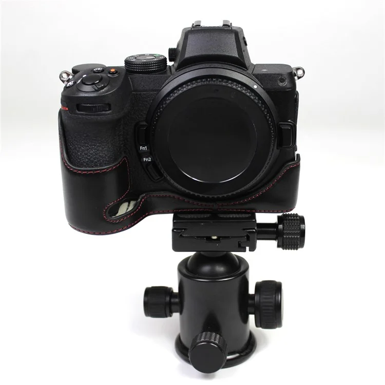 Чехол с защитой от камеры PU Leather Half Body с отверстием для батареи для Nikon Z5/Z6/Z7/Z6II/Z62/Z7II/Z72 - Черный 