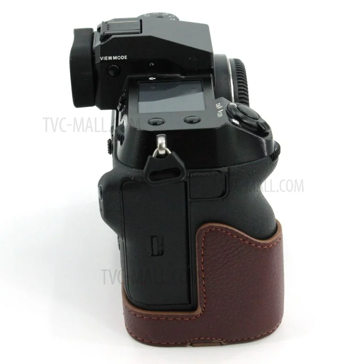 Camera Bottom Case Genuine Leather Protective Half Body Cover with Battery Opening for Fuji GFX100S / GFX100S II / GFX 50S II - Coffee