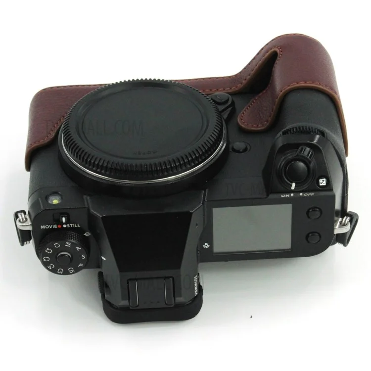Camera Bottom Case Genuine Leather Protective Half Body Cover with Battery Opening for Fuji GFX100S / GFX100S II / GFX 50S II - Coffee