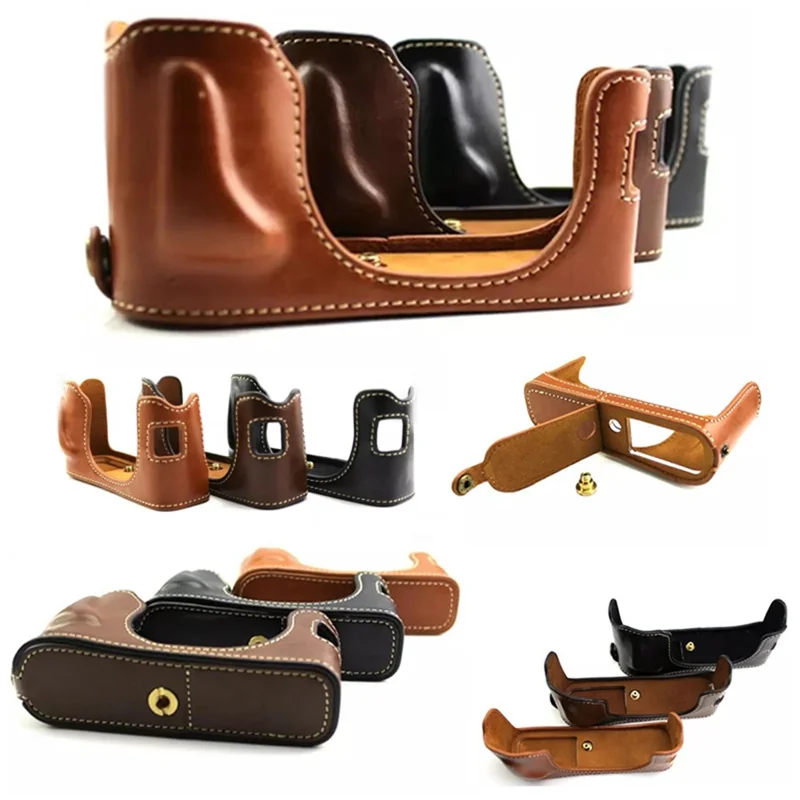 Camera Protection Bottom Case PU Leather Cover Bag with Battery Opening for Fuji X100/X100S/X100T - Coffee