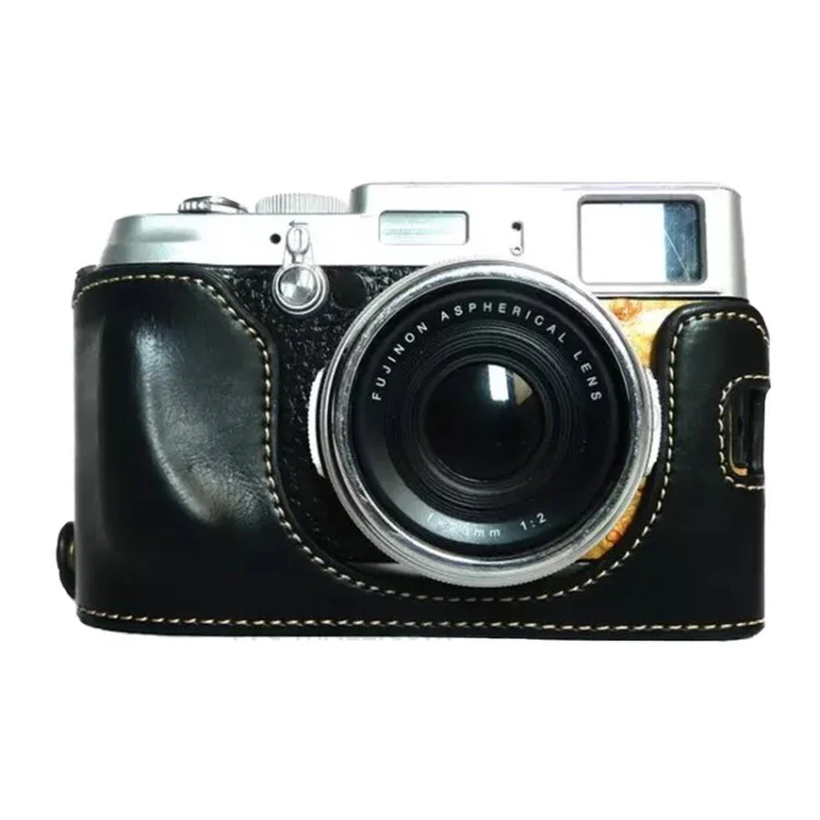 Camera Protection Bottom Case PU Leather Cover Bag with Battery Opening for Fuji X100/X100S/X100T - Black