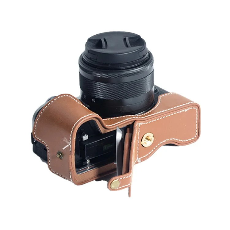 pu en Cuir de Protection de la Caméra Couvercle du Boîtier Avec Une Ouverture de Batterie Pour Canon EOS M6 Mark II - Brun