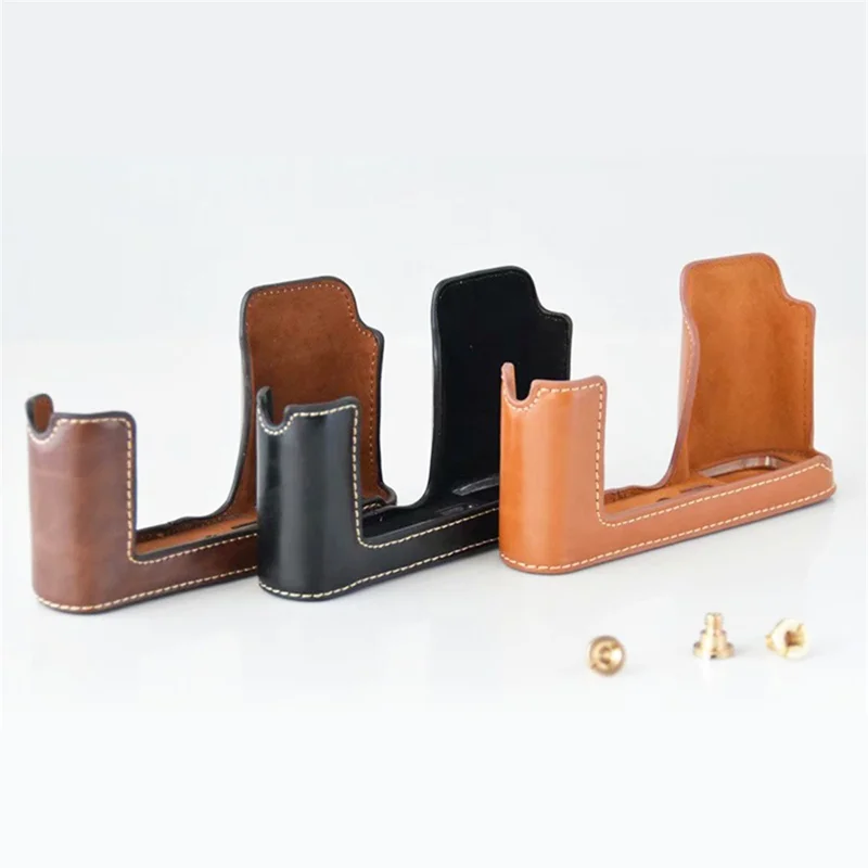 Étui de protection en cuir PU pour le bas de l'appareil photo avec ouverture pour la batterie pour Leica T/TYP701 - Marron