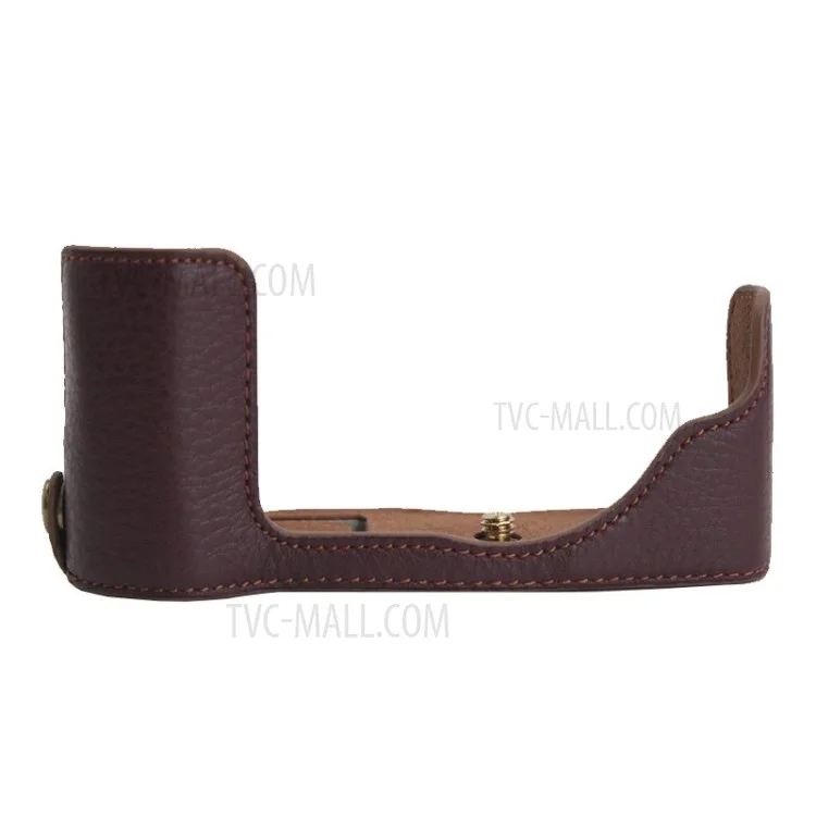 Camera Bottom Case Genuine Leather Protective Half Cover with Battery Opening for Olympus PEN E-P7/EP7 - Coffee