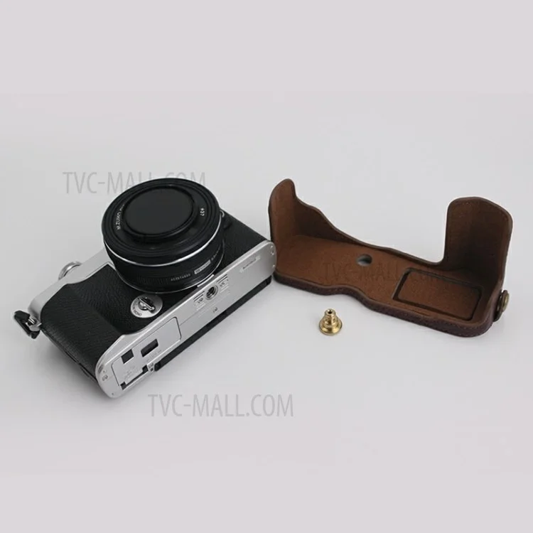 Camera Bottom Case Genuine Leather Protective Half Cover with Battery Opening for Olympus PEN E-P7/EP7 - Coffee