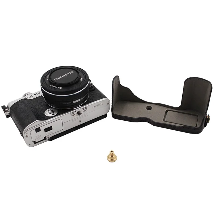 Capa de Proteção de Couro PU com Abertura para Bateria para a Câmera Olympus PEN E-P7/EP7 - Preto