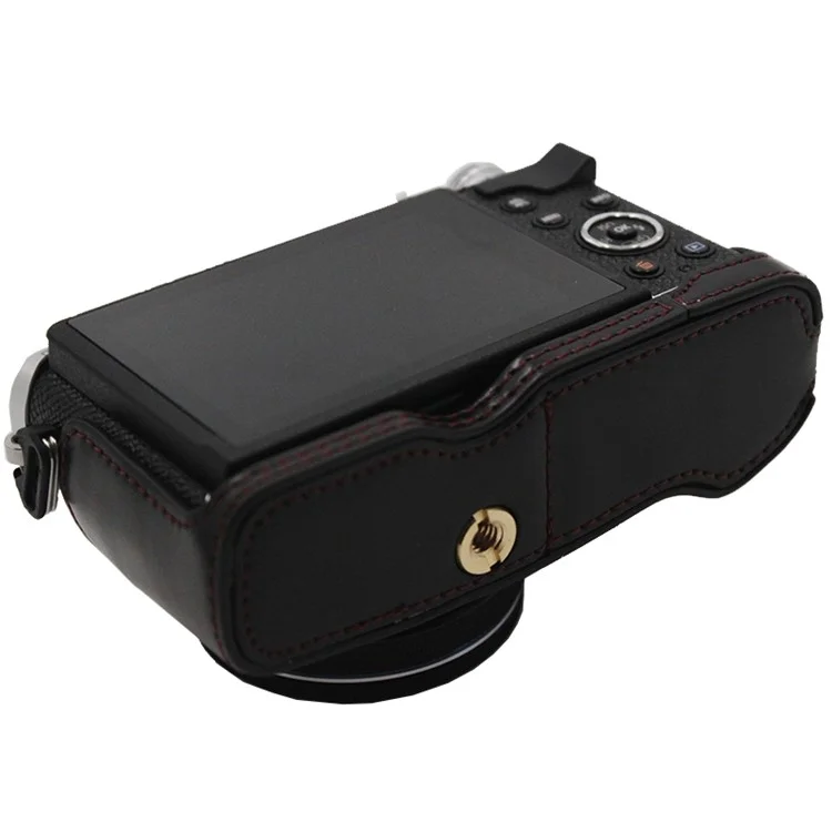 Capa de Proteção de Couro PU com Abertura para Bateria para a Câmera Olympus PEN E-P7/EP7 - Preto