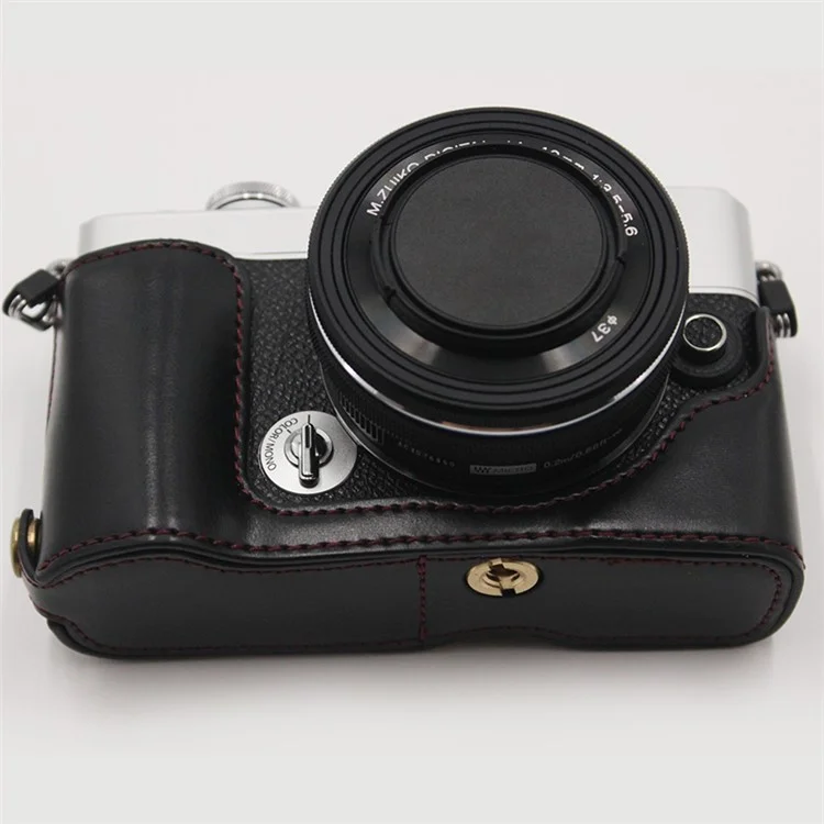 Capa de Proteção de Couro PU com Abertura para Bateria para a Câmera Olympus PEN E-P7/EP7 - Preto