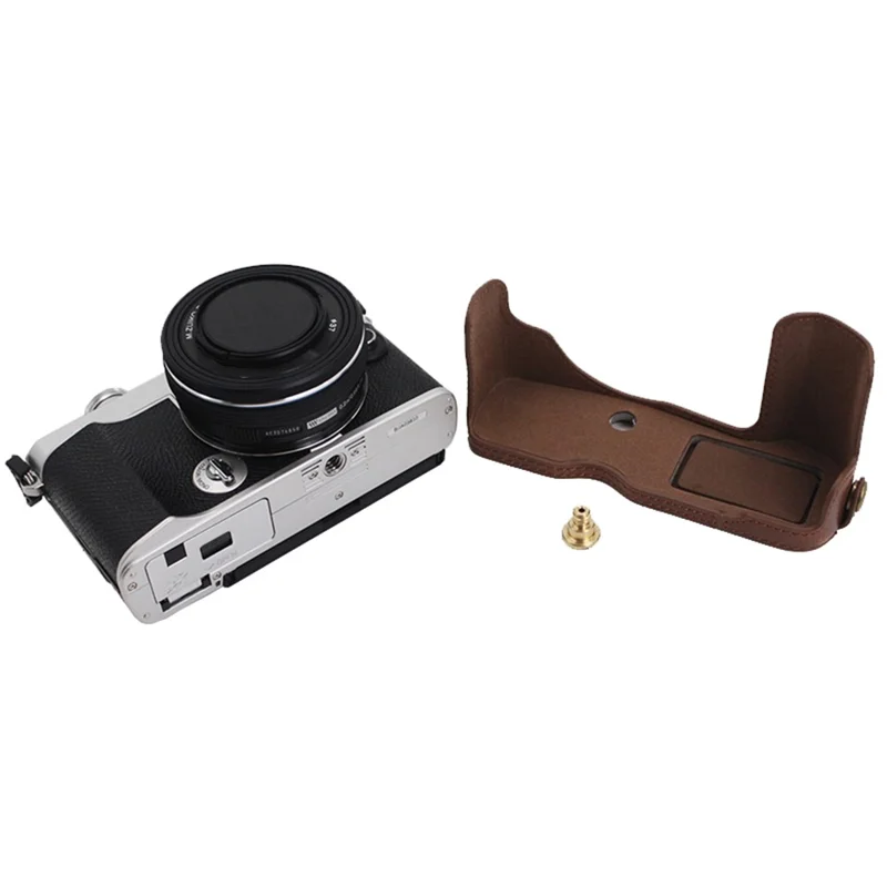 PU Leather Camera Bottom Case Protection Half Cover with Battery Opening for Olympus PEN E-P7/EP7 - Coffee