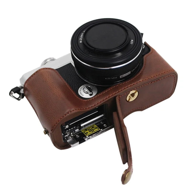 PU Leather Camera Bottom Case Protection Half Cover with Battery Opening for Olympus PEN E-P7/EP7 - Coffee