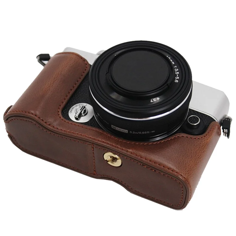 PU Leather Camera Bottom Case Protection Half Cover with Battery Opening for Olympus PEN E-P7/EP7 - Coffee