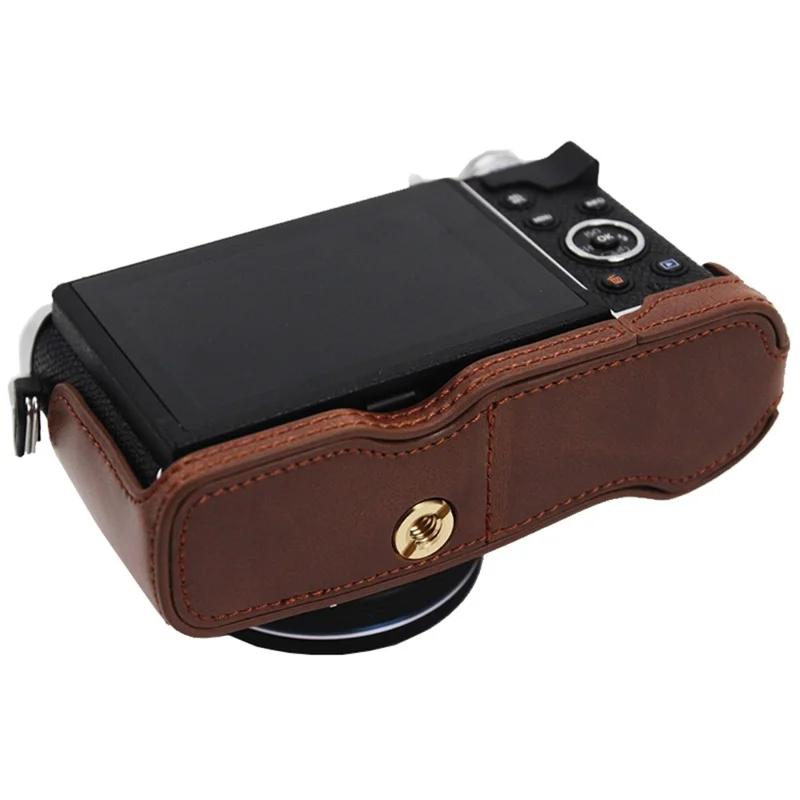 PU Leather Camera Bottom Case Protection Half Cover with Battery Opening for Olympus PEN E-P7/EP7 - Coffee