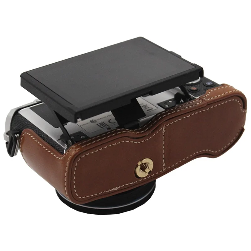PU Leather Camera Bottom Case Protection Half Cover with Battery Opening for Olympus PEN E-P7/EP7 - Coffee