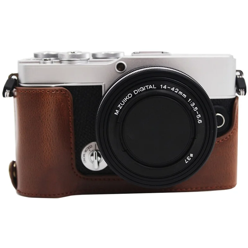 PU Leather Camera Bottom Case Protection Half Cover with Battery Opening for Olympus PEN E-P7/EP7 - Coffee