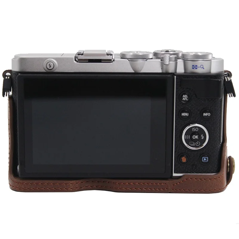 PU Leather Camera Bottom Case Protection Half Cover with Battery Opening for Olympus PEN E-P7/EP7 - Coffee