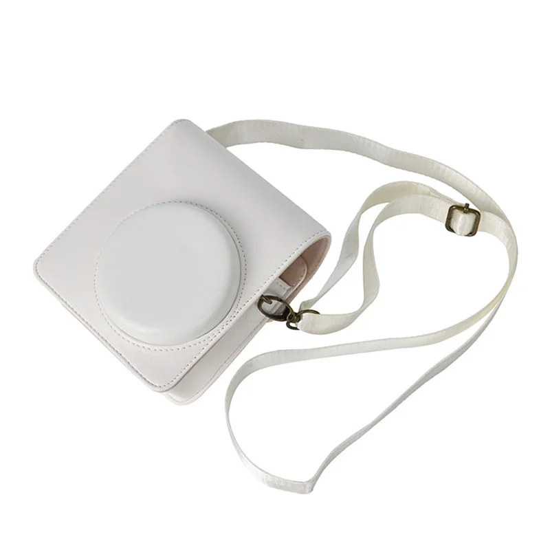 For Fujifilm Instax Mini 40 Case PU Leather Camera Bag Cover with Shoulder Strap - White