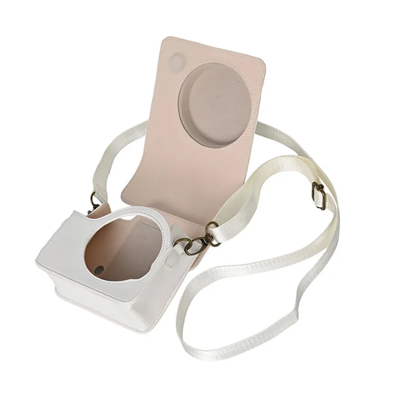 For Fujifilm Instax Mini 40 Case PU Leather Camera Bag Cover with Shoulder Strap - White