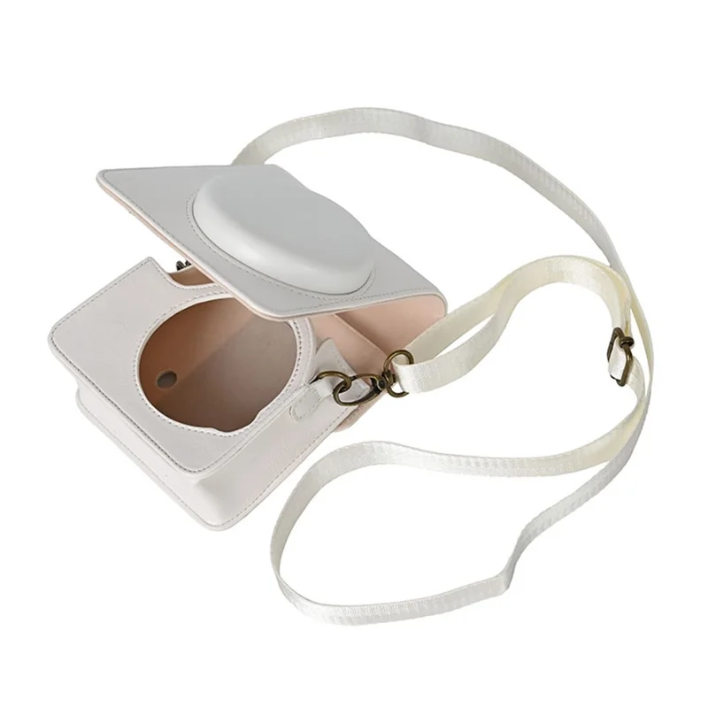 For Fujifilm Instax Mini 40 Case PU Leather Camera Bag Cover with Shoulder Strap - White