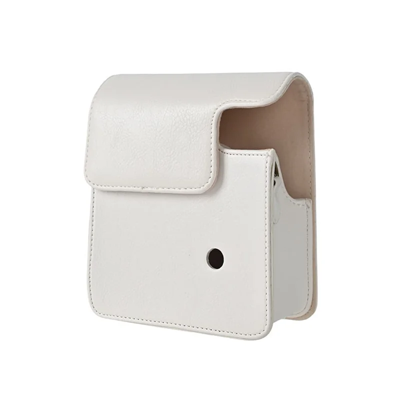 For Fujifilm Instax Mini 40 Case PU Leather Camera Bag Cover with Shoulder Strap - White
