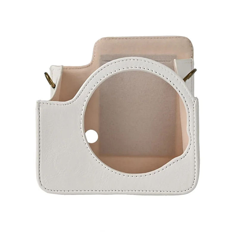 For Fujifilm Instax Mini 40 Case PU Leather Camera Bag Cover with Shoulder Strap - White
