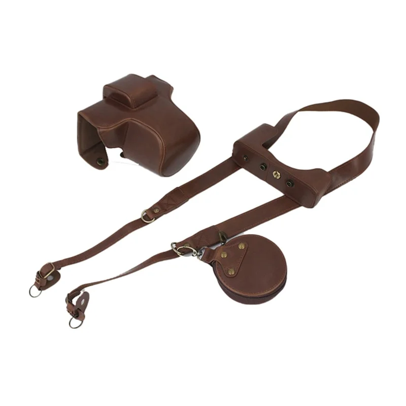 PU Leather Detachable Camera Bag Case Battery Opening Design Protective Cover with Lens Pouch and Shoulder Strap for Nikon Z fc 28mm - Coffee