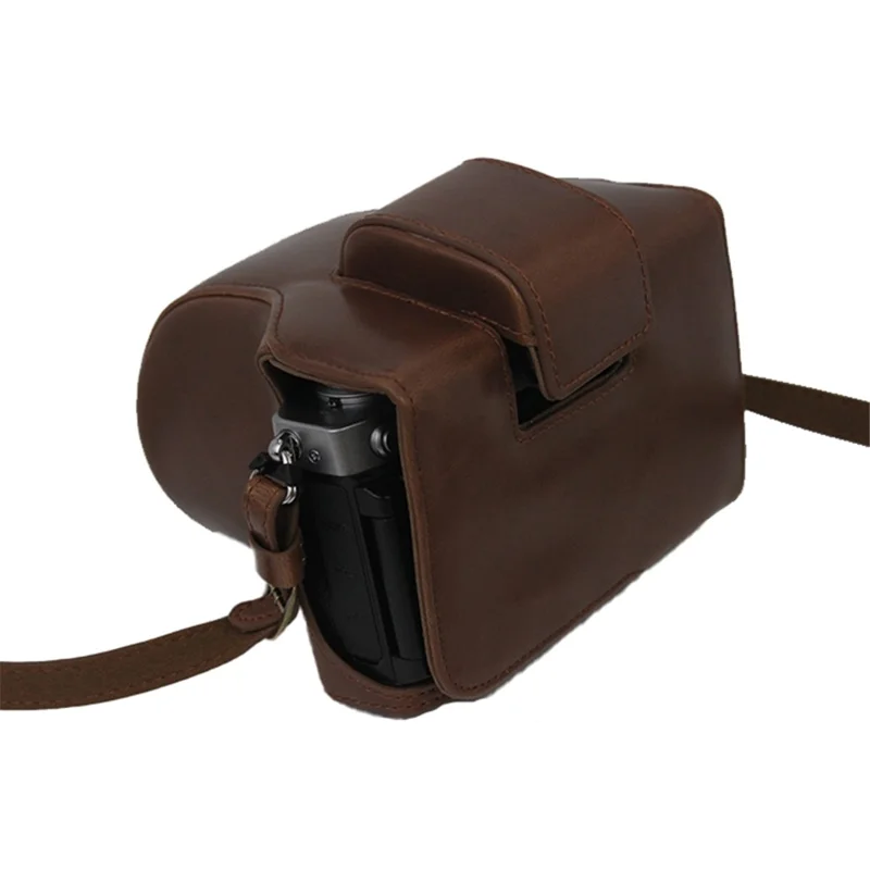 PU Leather Detachable Camera Bag Case Battery Opening Design Protective Cover with Lens Pouch and Shoulder Strap for Nikon Z fc 28mm - Coffee