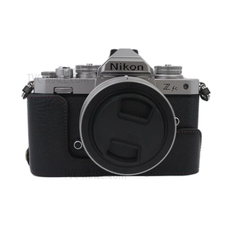 Genuine Leather Camera Bottom Case Protective Half Body Cover with Battery Opening for Nikon Z fc - Black