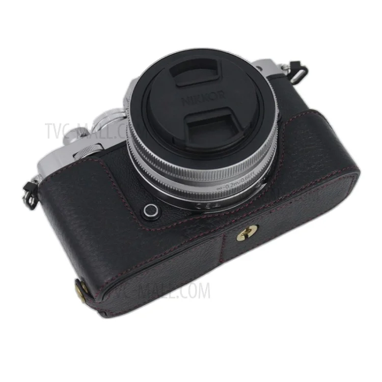 Genuine Leather Camera Bottom Case Protective Half Body Cover with Battery Opening for Nikon Z fc - Black